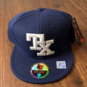 Texas Fitted Baseball Cap Navy Blue with White  XL